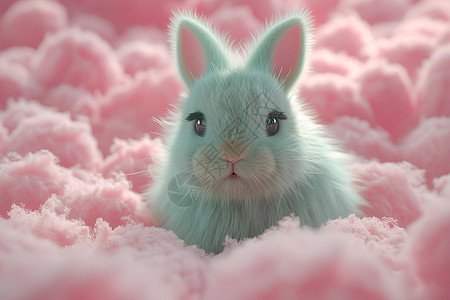 粉色云朵中的小兔背景图片