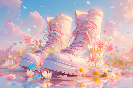 花朵点缀的泥靴背景图片