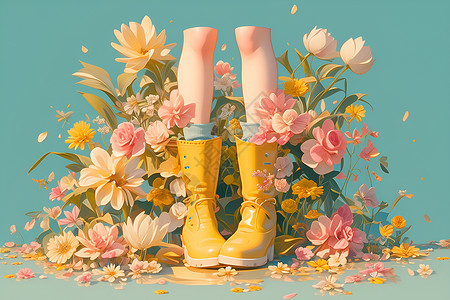 鲜花与黄靴背景图片