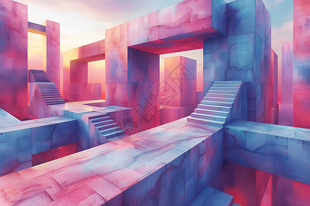 空间方块抽象楼梯空间插画