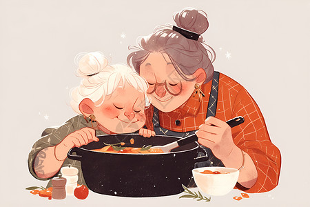 两位老年女性在做饭背景图片