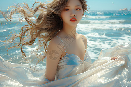 海风拂面的女孩背景图片