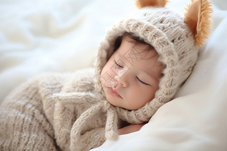 可爱帽子睡眠中的婴儿背景
