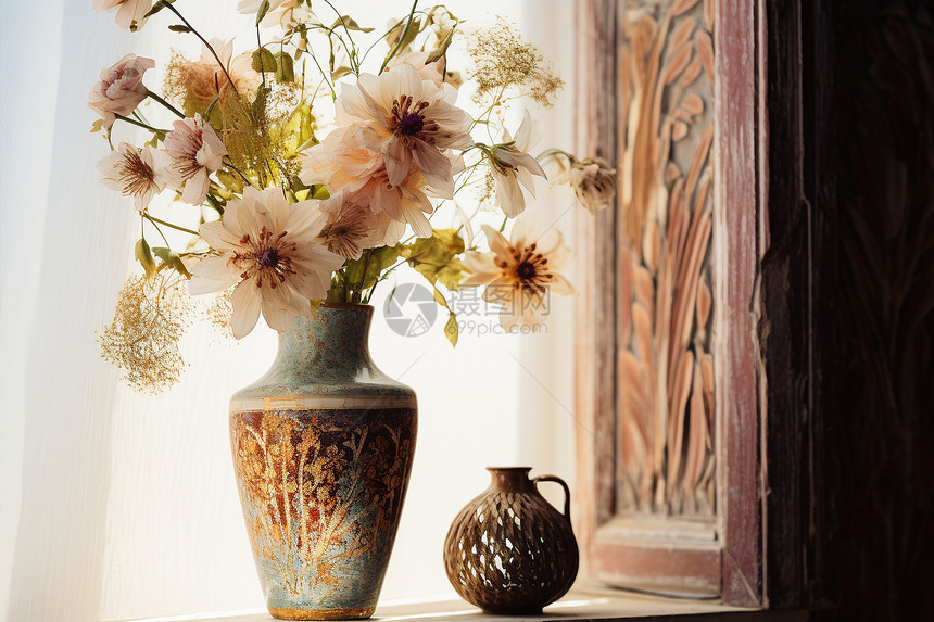 静物艺术窗前的花瓶图片