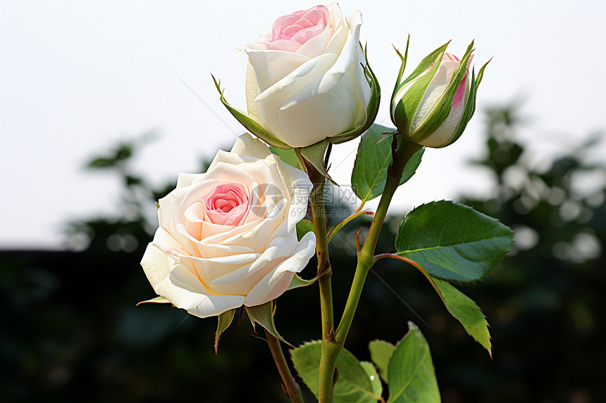 盛开一对白玫瑰图片
