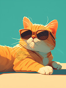 戴墨镜的动物沙滩上一个戴着墨镜的猫咪插画
