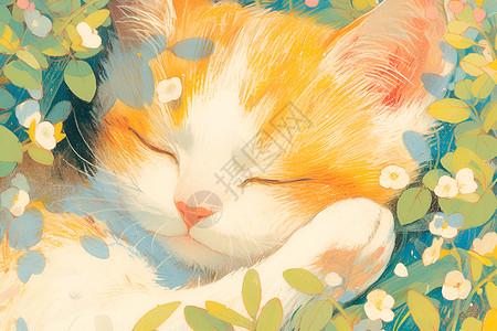 短筒阳光花园中安静的英国短毛猫插画