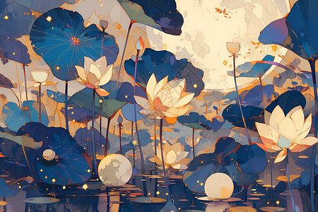 湖泊里的莲花背景图片