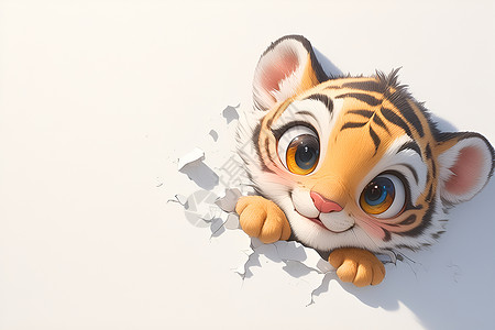 墙壁上的小老虎插画背景图片
