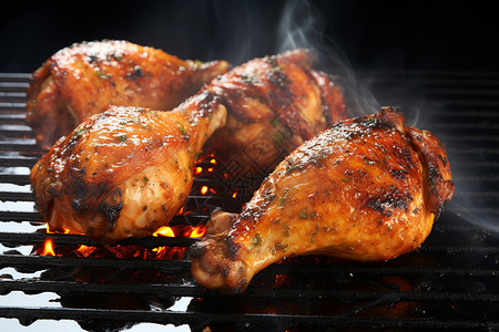 火焰烤鸡提卡美味的烤鸡腿背景