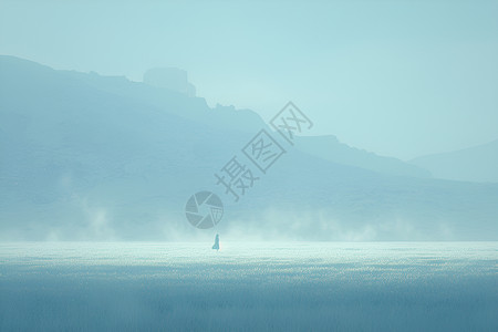 云雾中走路的女性背景图片
