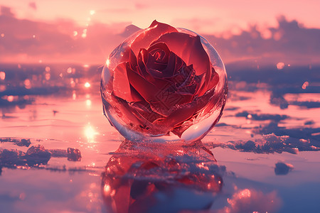 冻结的红玫瑰背景图片