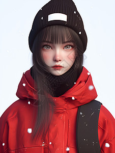 寒冬红衣女子背景图片