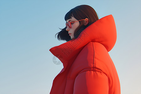 冬日红衣女子背景图片