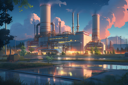 工业未来未来城市的工业工厂插画