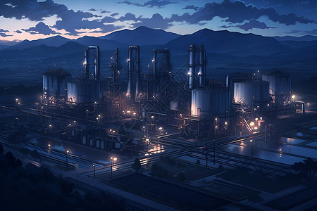 夜幕下壮观的电厂背景图片