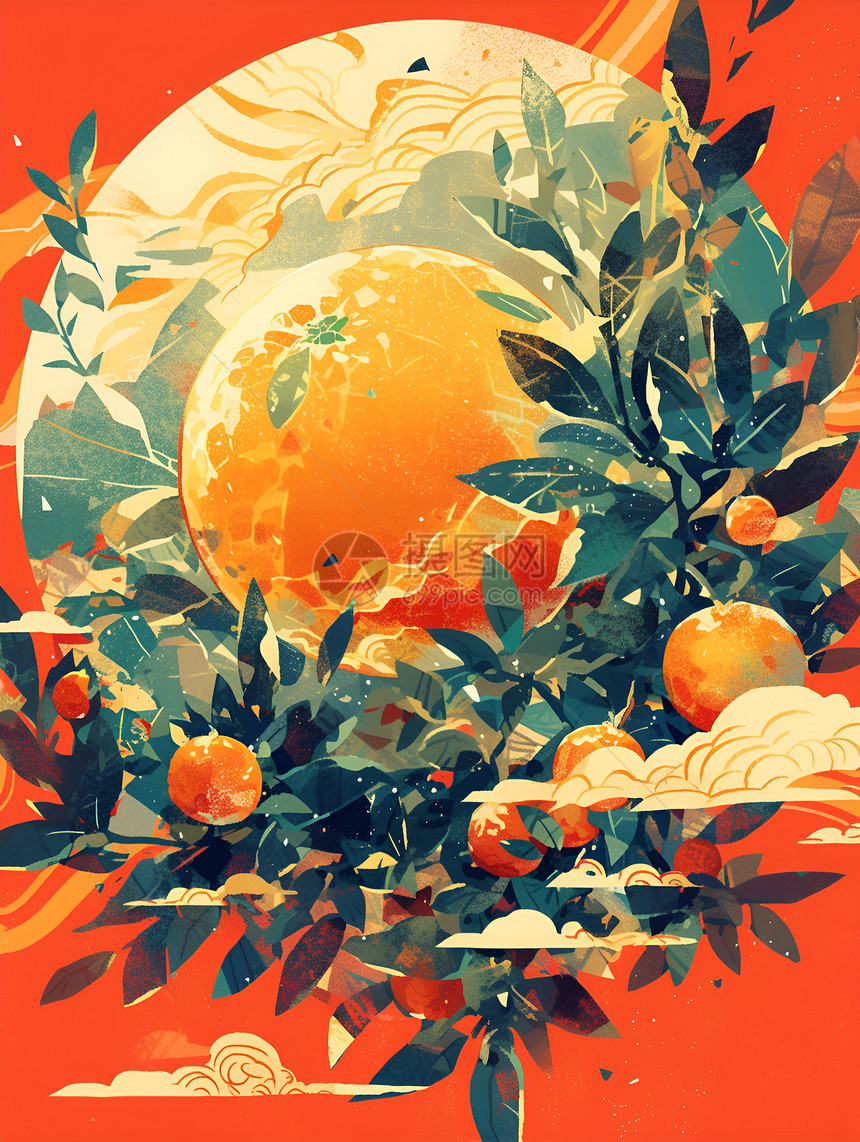 绘画的月亮水果橙子图片