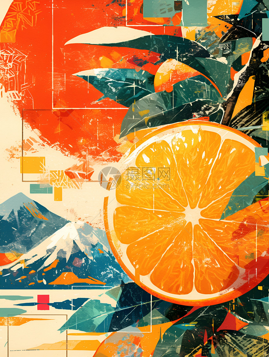 插画艺术的多汁橙子图片
