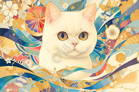 彩色铅笔画的猫背景图片