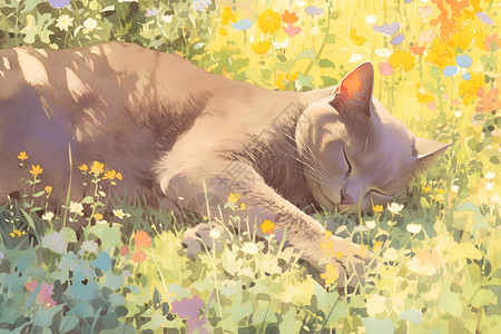 花草丛里的猫背景图片