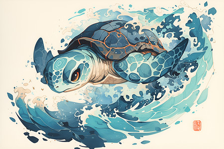 神龟峡海洋中游泳的神龟插画