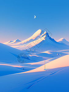 陡峭山峰夜空下的雪山插画