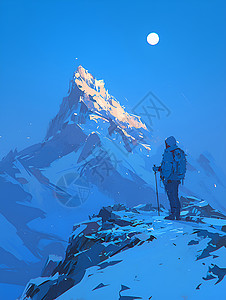 陡峭的雪山顶上的人插画