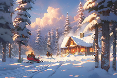 雪地的房子背景图片