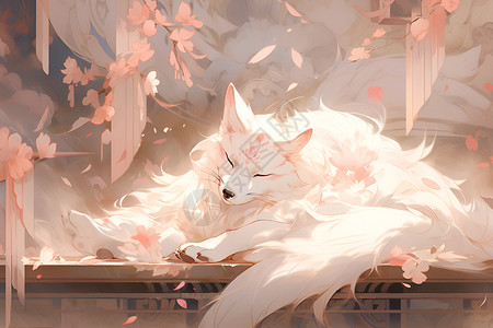白色狐狸梦幻之境插画