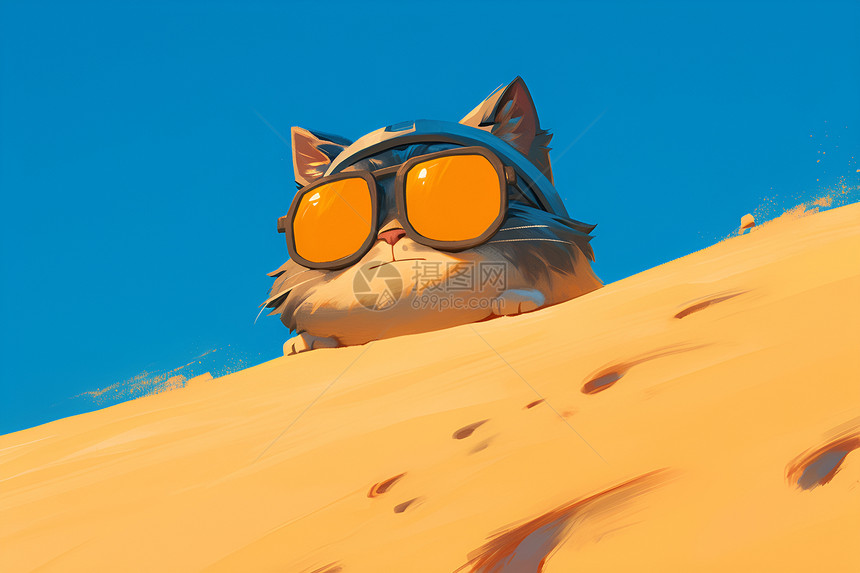 沙漠中的时尚猫咪图片