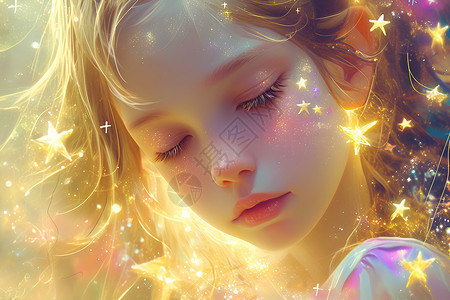星空绘梦少女与星辰背景图片