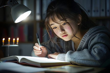 夜晚看书的学生背景图片