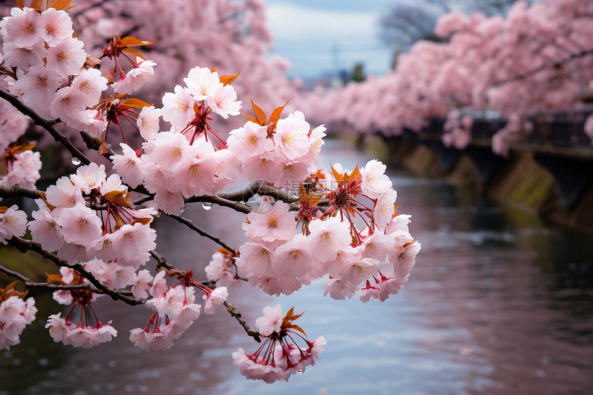 河边的樱花图片
