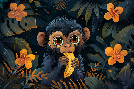 吃香蕉猴子欢快猴子吃香蕉插画