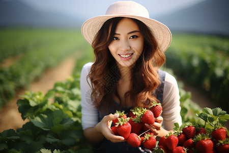 草莓卡通女孩亚洲女农背景