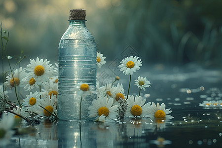 池塘中的水瓶背景图片