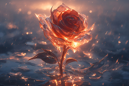 冰雕红玫瑰背景图片