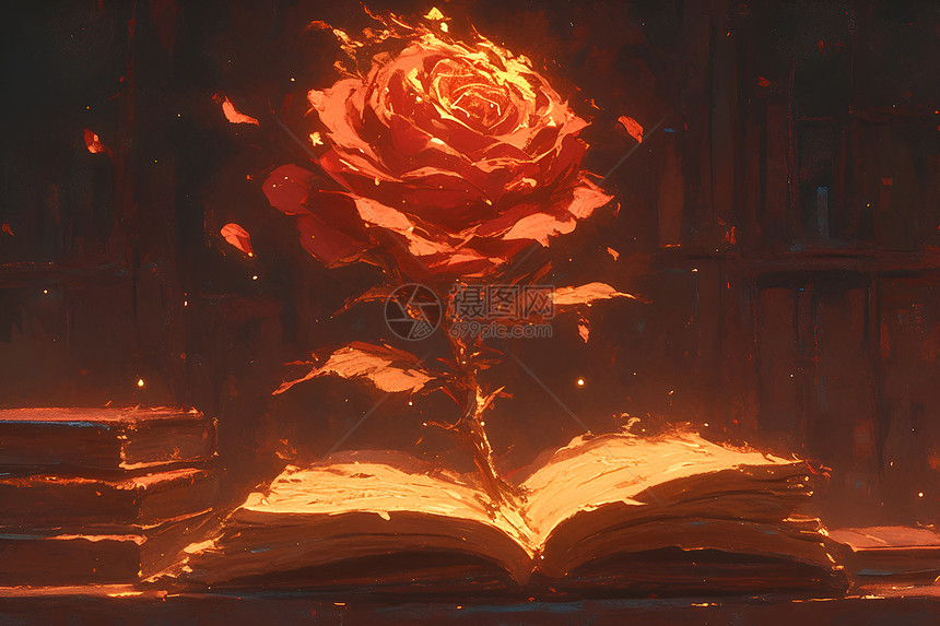 书与玫瑰花图片