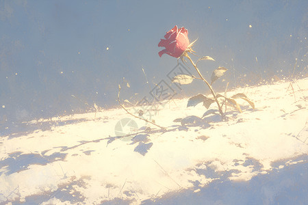美丽雪中玫瑰雪地里红玫瑰插画