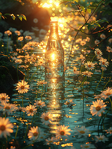 帽子和花朵阳光和水瓶设计图片