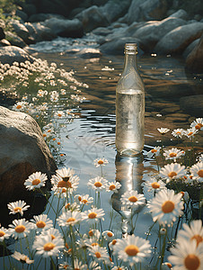 上清溪溪水中的瓶子设计图片