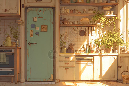 整洁厨房厨房的阳光插画