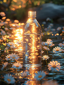 海底水瓶透明的瓶子设计图片