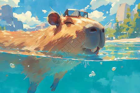 水中游泳的老鼠背景图片