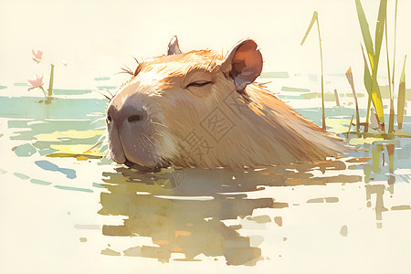 金毛鼠湖泊中毛鼠插画