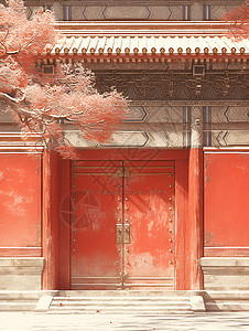 红墙梅树背景图片