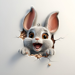墙洞里冒出的兔子高清图片
