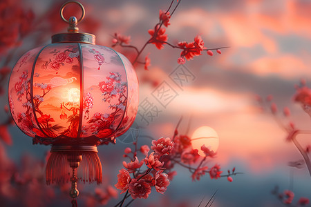 红色灯笼和梅花背景图片
