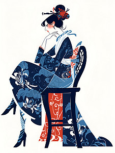 木质高脚椅坐在高脚椅上的女性插画
