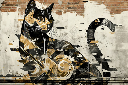 街头涂鸦背景猫咪涂鸦艺术插画